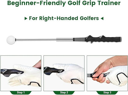 Retractable Golf Swing Training Aid, Golf Grip Trainer and Right-Handed Golf Training Aid for Chipping Hitting, Portable Grip Trainer with Click Feedback