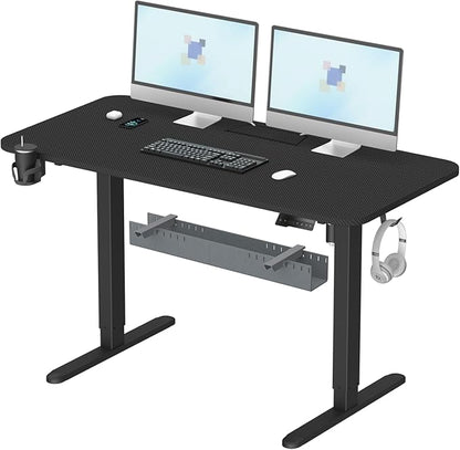 Standing Desk with Cable Management Tray, 55"x24" Electric Height Adjustable Sit Stand Desk, Memory Presets, Anti-Collision, Workstation for Home Office, Black Top Black Frame
