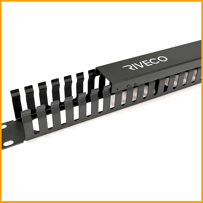 RIVECO 1U Cable Management for Racks & Server Cabinets Managing Cord & Wire, Cable Raceway for 19” Rack Mount 24 Slots Standard Capacity Black, 1 Piece