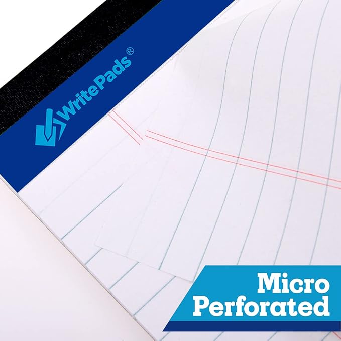 Legal Pad 8.5 x 11 Note Pad, Wide Ruled Writing Pad, White Paper, 6-Pack, 50 Sheets Per Pad, Micro-Perforated Notepad, Office Supplies (KSU-8331) - Made in the USA