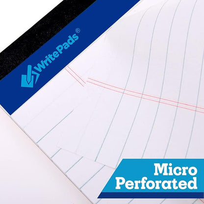 Legal Pad 8.5 x 11 Note Pad, Wide Ruled Writing Pad, White Paper, 6-Pack, 50 Sheets Per Pad, Micro-Perforated Notepad, Office Supplies (KSU-8331) - Made in the USA