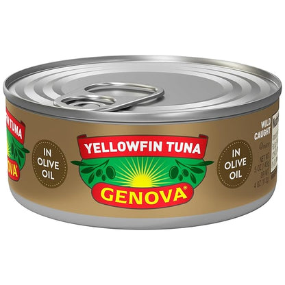 Genova Premium Yellowfin Tuna in Olive Oil, 4-5 Ounce Cans (Pack of 6), Wild Caught Canned Tuna, Solid Light