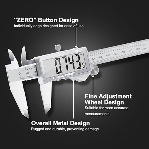 Preciva Digital Caliper, Electronic Stainless Steel Caliper Measuring Tool, Micrometer Calipers with Large LCD Screen, Switch from Inch Metric Fraction, Auto-Off Feature (6INCH/150MM)