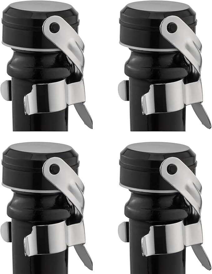 WOTOR Champagne&Wine Bottle Stoppers Stainless Steel with Food Grade Silicone, Leak Proof Keep Fresh Reusable Saver, Cork Suitable for Wine, Champagne, Cava, Prosecco and Sparkling (4 Pack Silver）