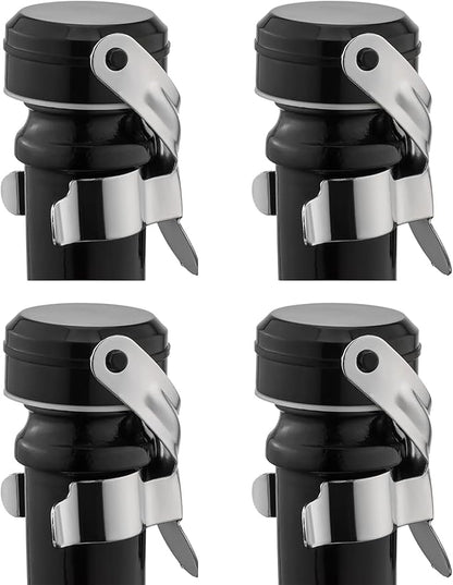 WOTOR Champagne&Wine Bottle Stoppers Stainless Steel with Food Grade Silicone, Leak Proof Keep Fresh Reusable Saver, Cork Suitable for Wine, Champagne, Cava, Prosecco and Sparkling (4 Pack Silver）