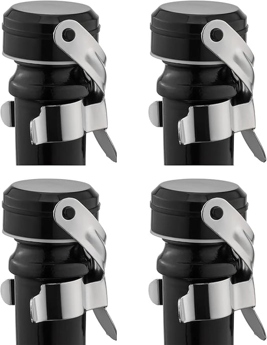 WOTOR Champagne&Wine Bottle Stoppers Stainless Steel with Food Grade Silicone, Leak Proof Keep Fresh Reusable Saver, Cork Suitable for Wine, Champagne, Cava, Prosecco and Sparkling (4 Pack Silver）