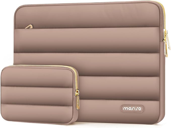MOSISO 14 inch Laptop Case, 14 inch Puffy Laptop Sleeve Compatible with HP Lenovo Dell ASUS Acer, HP Stream, Dell Latitude, Lenovo IdeaPad, Polyester Horizontal Bag with Small Case, Brown