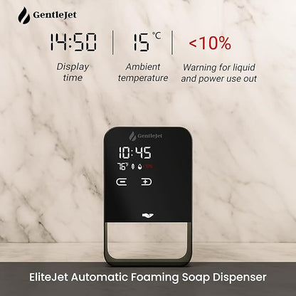 EliteJet Automatic Foaming Soap Dispenser Touchless - Wall Mount & Countertop, Aluminum Alloy Body, Automatic Soap Dispenser Touchless with Dual Power (USB/Battery), LED Display