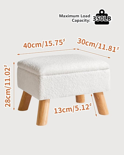 YMYNY Storage Ottoman, Small Foot Stool Ottoman with Storage, Foot Rest with Padded Seat, Teddy Velvet, Sturdy Wood Legs Stool for Living Room Bedroom Couch Enterway, White UHBD042W