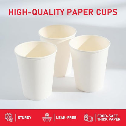 12 oz 300 Pack Paper Coffee Cups, Hot Paper Cups, Thickened Leak-Free White Disposable Coffee Cups for Hot and Cold Drinks