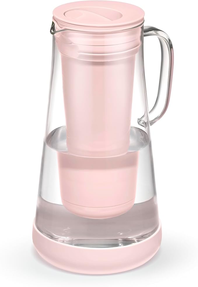 LifeStraw Home– Water Filter Pitcher, 7-Cup, Glass with Silicone Base, Pink Bubble, for Everyday Protection Against Bacteria, Parasites, Microplastics, Lead, Mercury, PFAS and a Variety of Chemicals