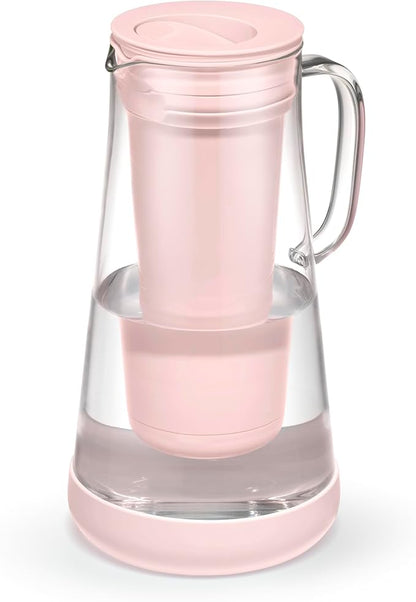 LifeStraw Home– Water Filter Pitcher, 7-Cup, Glass with Silicone Base, Pink Bubble, for Everyday Protection Against Bacteria, Parasites, Microplastics, Lead, Mercury, PFAS and a Variety of Chemicals