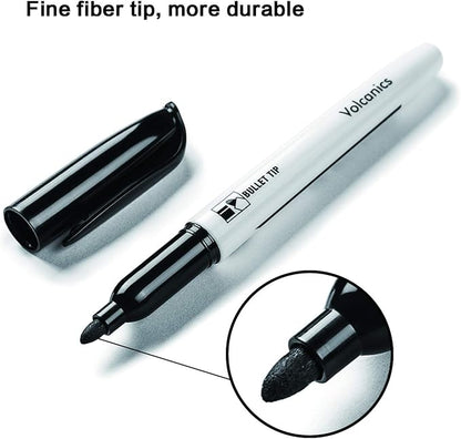 Volcanics Black Dry Erase Markers Low Odor Fine Whiteboard Markers Thin Box of 30
