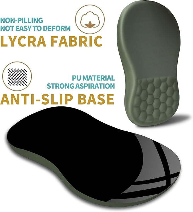 Hokafenle Ergonomic Mouse Pad Wrist Support with Massage Design, Wrist Rest Pain Relief Mousepad with Memory Foam&Non-Slip PU Base, Mouse Pads for Wireless Mouse & Desk (12x8 inch,Olive Green)