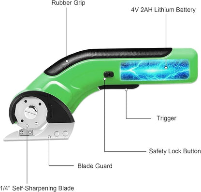 PHALANX Cordless Electric Scissors, 4V Electric Mini Box Cutter, Carpet & Cardboard Cutter Tool with 2 Replacement Blade&Charger, Rotary Cutter for Cardboard Packages Leather Plastic