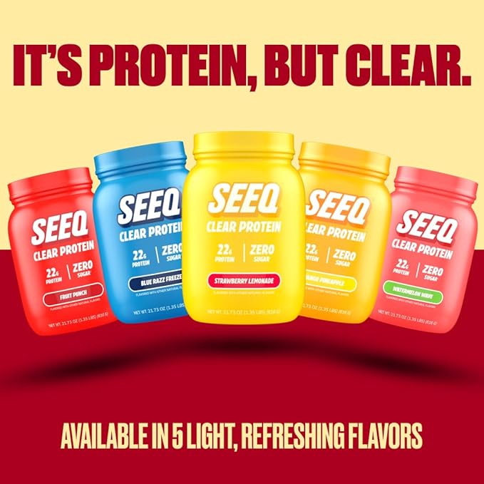 SEEQ Clear Whey Isolate Protein Powder, Strawberry Lemonade - 22 Servings, 22g Protein Per Serving - 0g Lactose, Sugar-Free, Keto-Friendly, Soy Free - Juice-Like Protein, Post-Workout