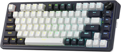 Redragon K673 PRO 75% Wireless Gasket RGB Gaming Keyboard, 3-Modes 81 Keys Compact Mechanical Keyboard Hot-Swap Socket, Dedicated Knob Control and Sound Absorbing Pads, Linear Red Switch