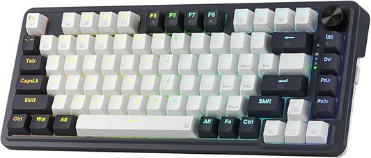 Redragon K673 PRO 75% Wireless Gasket RGB Gaming Keyboard, 3-Modes 81 Keys Compact Mechanical Keyboard Hot-Swap Socket, Dedicated Knob Control and Sound Absorbing Pads, Linear Red Switch