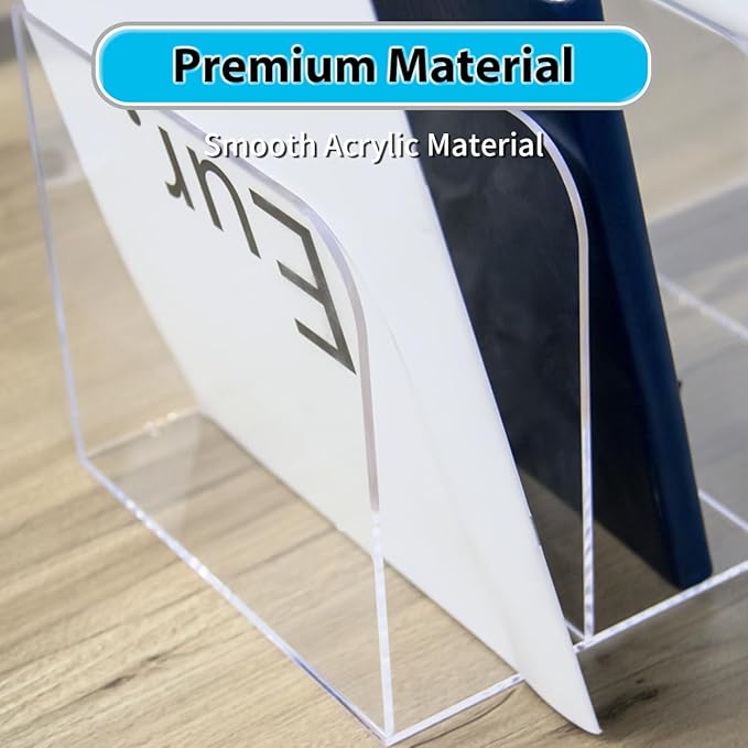 Acrylic File Organizer, Clear Desk Organizer Workspace Sorters, Magazine Binder Holder with 4 Vertical Compartments Bookshelf for Desk Home Office