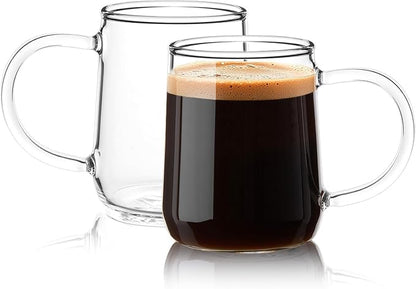 Glass Espresso Cups Set of 2, 5.4 oz Clear Espresso Shots Cup with Handle, Small Coffee Cups Glasses Mugs, Demitasse Cups, Cappuccino Cup, Suit for Espresso Machine, Microwave Dishwasher Safe