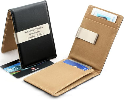 Free Engraving - Personalized Groomsmen Gift, Roller Ballpen, Ballpoint pen, Ball pen, Refillable Pen, Refill pen, Leather Money Clips, Card Holder, Three Lines Each 30 Characters