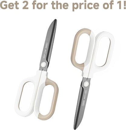 Titanium Non-Stick Scissors, Professional Stainless Steel Comfort Grip, All-Purpose, Straight Office Craft Holiday Gift wrapping Scissors for DIY art and craft tools White