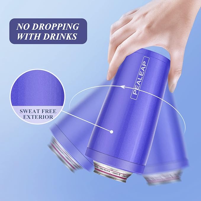 4 in 1 Insulated Slim Can Cooler for 12 OZ Cans and Beer Bottle - Keep 8 Hours Cold, Easy to Hold - Stainless Steel Can Holder, Double Walled Can Insulator for Hard Seltzer and More (Violet)