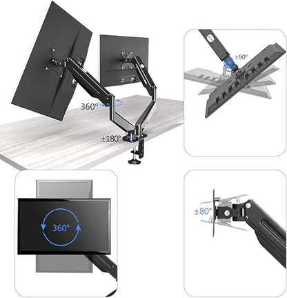 Suptek Dual Monitor Mount Stand-Height Adjustable Gas Spring Monitor Arm Desk Mount for 2 Computer Screens 17 to 32 inches - Each Arm Holds up to 22lbs,Black(MD8SP)