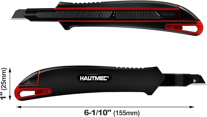 HAUTMEC 9mm Precision Utility Knife, Soft Grip Snap-off Box Cutter, Retractable 9mm Multi-Purpose Cutter for Detailed Cutting in Work, Home Use and Arts Crafts HT0255-KN