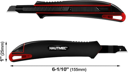 HAUTMEC 9mm Precision Utility Knife, Soft Grip Snap-off Box Cutter, Retractable 9mm Multi-Purpose Cutter for Detailed Cutting in Work, Home Use and Arts Crafts HT0255-KN