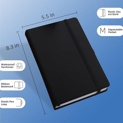 Black A5 Liend Journal Notebook, 7mm College Ruled Notepad, Journaling for Writing, Work, School, Travel and Note Taking, Hardcover 224 Pages (112 Sheets) 5.5 x 8.3 inches (8 Pack)
