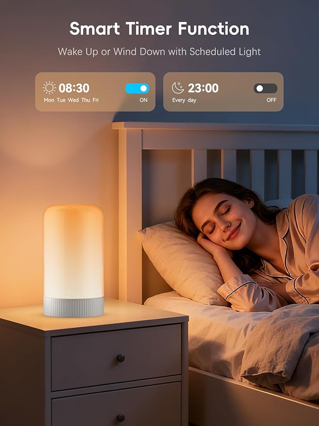 RGBICWW Smart Table Lamp, Touch Bedside Lamp with App Control, LED Desk Lamp with Music Sync, 30+ Scenes & 16M Colors, Color Changing Lamp for Bedroom Living Room Gaming Dimmable Night Light, Silver