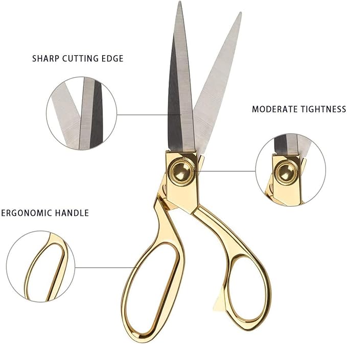 8.5'' Gold Stainless Steel Sharp Tailor Scissors - Professional Household Craft Fabric Scissors - Heavy Duty Cutting for Sewing, Crafts, Home, Kitchen, Office