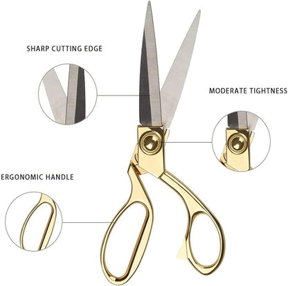 8.5'' Gold Stainless Steel Sharp Tailor Scissors - Professional Household Craft Fabric Scissors - Heavy Duty Cutting for Sewing, Crafts, Home, Kitchen, Office