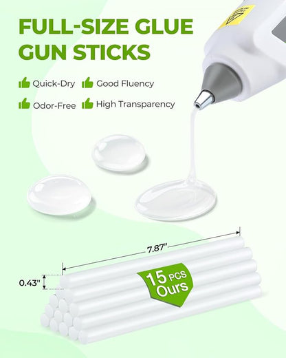 WORKPRO Full Size Cordless Hot Melt Glue Gun - 12V Rechargeable Fast Preheating Glue Gun Kit with 15pcs Full Size Glue Sticks, Auto Power-off Glue Gun for DIY Project, Art, Craft, Decoration - White