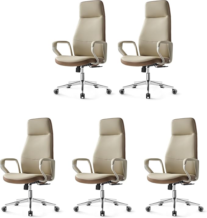 EUREKA ERGONOMIC Clara Executive Office Chair, Modern Leather Desk Chair with Back Support, Aesthetic Home Office Chair with 3-Position Recline Lock(Pack of 5, Beige-Brown)