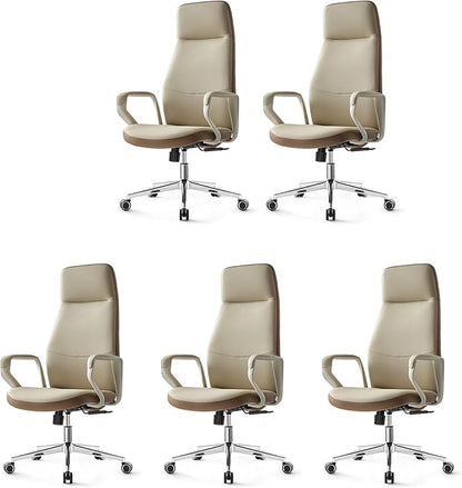 EUREKA ERGONOMIC Clara Executive Office Chair, Modern Leather Desk Chair with Back Support, Aesthetic Home Office Chair with 3-Position Recline Lock(Pack of 5, Beige-Brown)