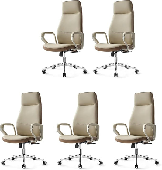 EUREKA ERGONOMIC Clara Executive Office Chair, Modern Leather Desk Chair with Back Support, Aesthetic Home Office Chair with 3-Position Recline Lock(Pack of 5, Beige-Brown)