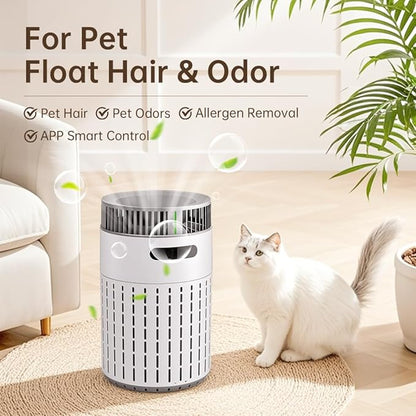 Smart Pet Air Purifier, HEPA Filter for Pet Hair, Odors, Covers up to 1000 ft², High CADR with More Air Changes, WIFI APP Control, Sleep Mode, Child & Pet Lock, Tip-Over Safety (White+Gray, Purifier)
