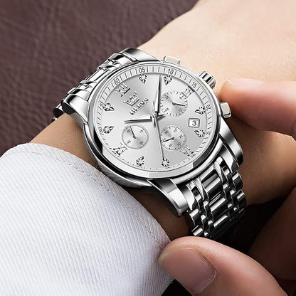 OLEVS Men's Luxury Watch Waterproof Luminous Easy Read Chronograph Watches Full Gold/White Dail/Black Face with Calendar Wristwatch