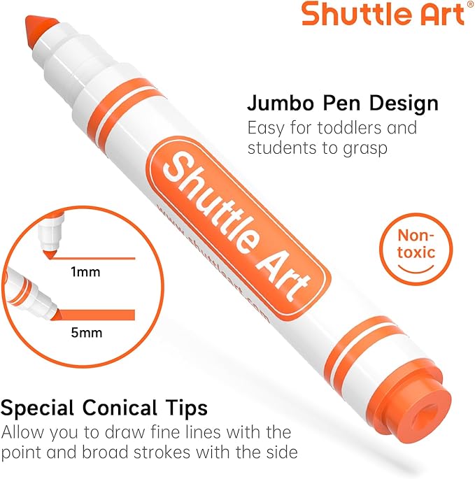 Shuttle Art 216 Pack Washable Markers, 8 Assorted Colors Broad Line Conical Tip Large Markers Bulk with a Box, Bonus Caps, Home Classroom School Supplies for Toddlers Kids Adults Students Teachers…