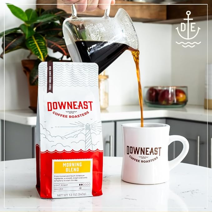 Downeast Coffee Roasters Whole Bean Coffee - Morning Breakfast Blend, Light Roast, 100% Arabica Coffee - Smooth, Bright and Balanced - South American Highlands Blend (2lb Bag, Pack of 6)
