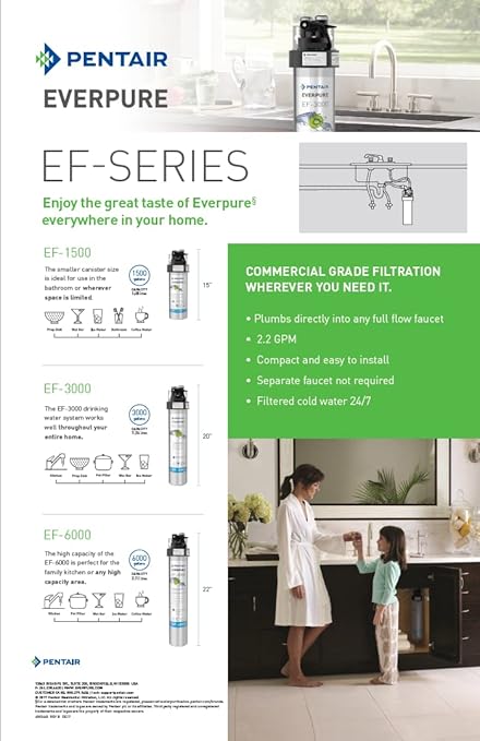 Pentair Everpure EF-1500 Quick-Change Filter Cartridge, EV985850, NSF Certified to Reduce Lead, For Use in Everpure EF-1500 Full Flow Drinking Water System, 1,500 Gallon Capacity, 0.5 Micron