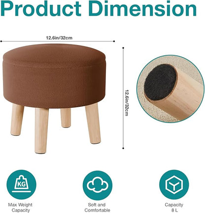 Poofzy Small Ottoman with Storage, Small Foot Stool Ottoman with Wood Legs, Velvet Foot Rest for Couch, Living Room and Bedroom - Brown