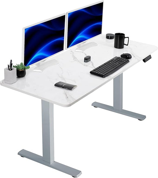 VIVO Electric Dry Erase 60 x 24 in Standing Desk, Memory Height Adjustment, 1B Series, White Marble Pattern Top, Gray Frame, DESK-KIT-1G6WM