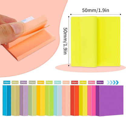 12 Pads Mini Sticky Notes 2 x 2In,12 Bright Colorful Sticky Note Pads 50 x 50mm,1200 Sheets Small Posted Notes,100 Sheets/Pad Super Sticking Power Memo Pads Bulk for School,Offices & Home Use