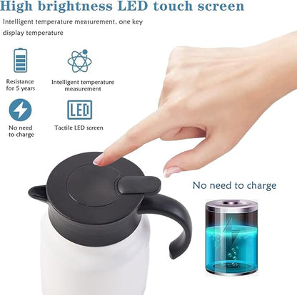 34oz Thermal Coffee Carafe with Tea Infuser/Smart Double Walled Vacuum Thermo with LED Display/Stainless Steel Tea Carafe/Tea Pot /12 Hour Heat & 24hr Cold Retention (White)