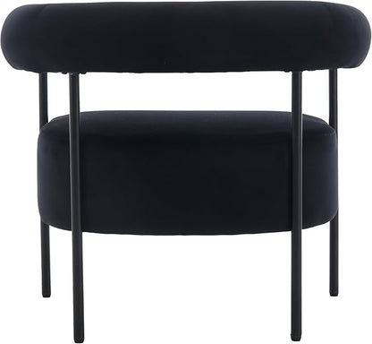 Modern Accent Chair with Curved Back, Small Living Room Vanity Chair, Black Comfy Velvet Barrel Armchair with Metal Legs & Upholstered for Bedroom, Makeup Room