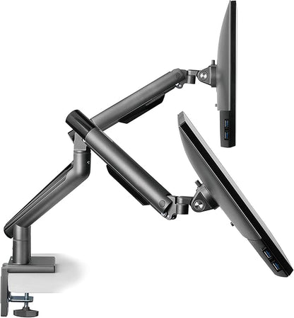 POUT E12 Dual Monitor Arm Mount Stand – Adjustable Full Motion Desk Mount for 17’’-32’’ Screens, Supports 4-22lbs per Arm, VESA 75x75mm & 100x100mm (Grey/Black)