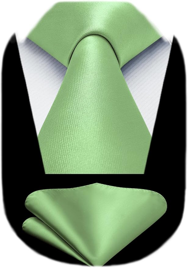 HISDERN Mens Solid Color Ties Formal Satin Necktie and Pocket Square Set Classic Wedding Business Tie & Handkerchief